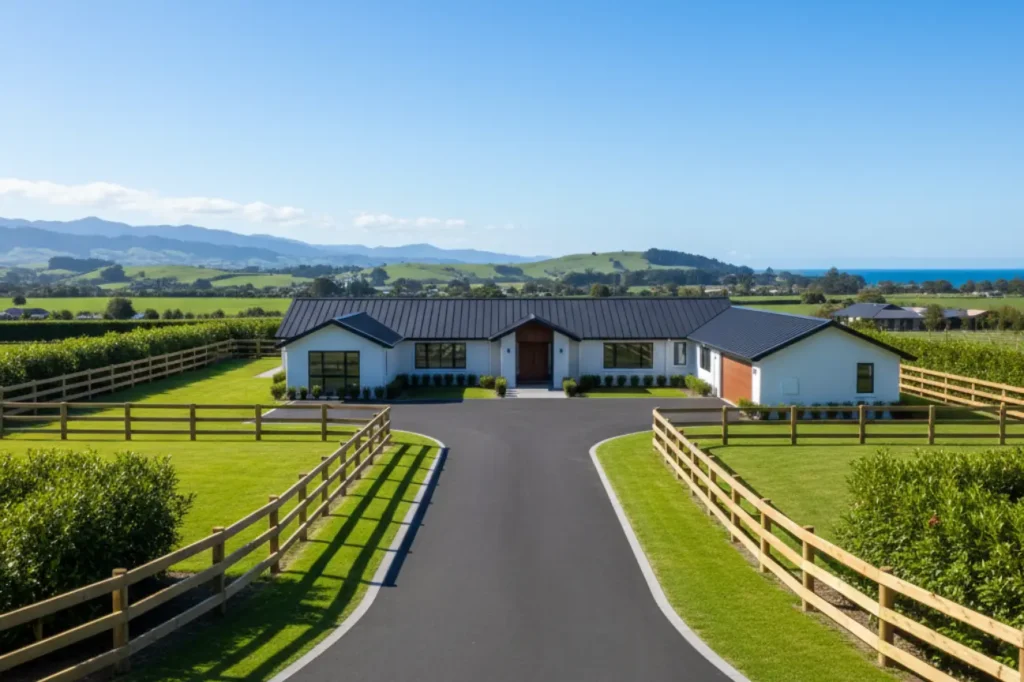 Modern Kapiti home surrounded by lifestyle block fencing highlighting elegant property transformation